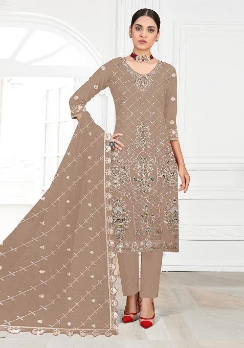 Beige Embroidery Georgette Pakistani Suit Set