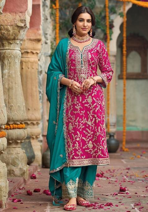 Pink Embroidery Chinon Pakistani Suit Set