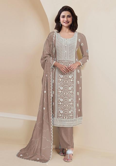 Beige Embroidery Georgette Pakistani Suit Set