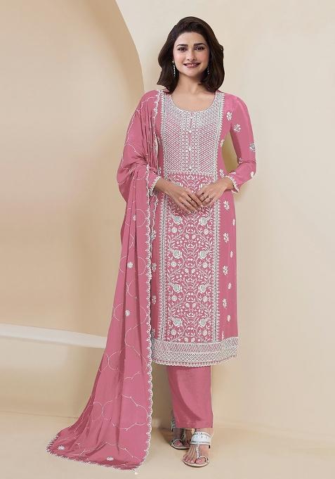 Pink Embroidery Georgette Pakistani Suit Set