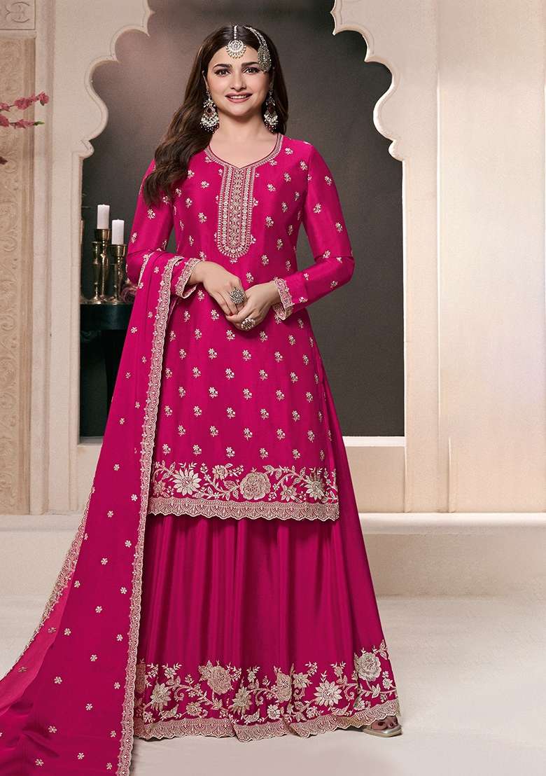 Pink Embroidery Chinon Pakistani Suit Set - Indya