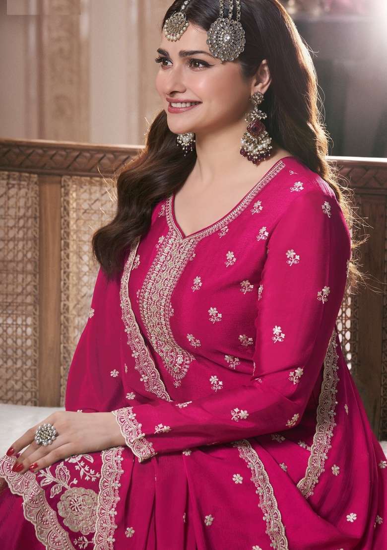 Pink Embroidery Chinon Pakistani Suit Set - Indya