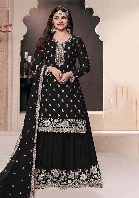Black Embroidery Chinon Pakistani Suit Set