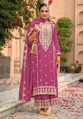 Pink Embroidery Chinon Pakistani Suit Set