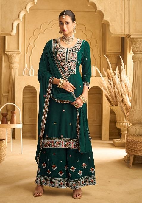 Green Embroidery Velvet Pakistani Suit Set