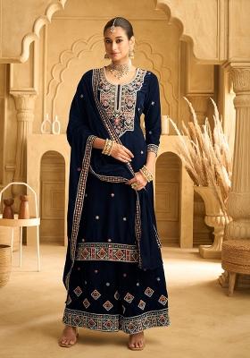 Blue Embroidery Velvet Pakistani Suit Set