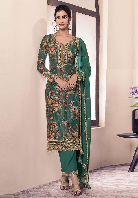 Green Embroidery Chinon Pakistani Suit Set