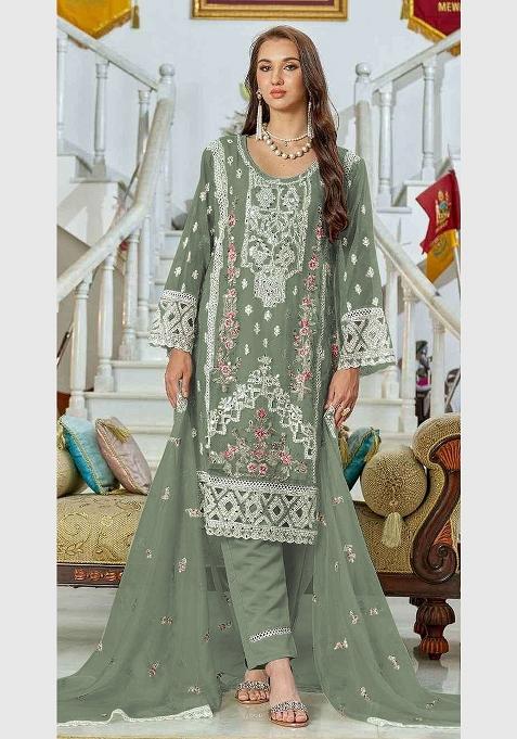 Green Embroidery Georgette Pakistani Suit Set