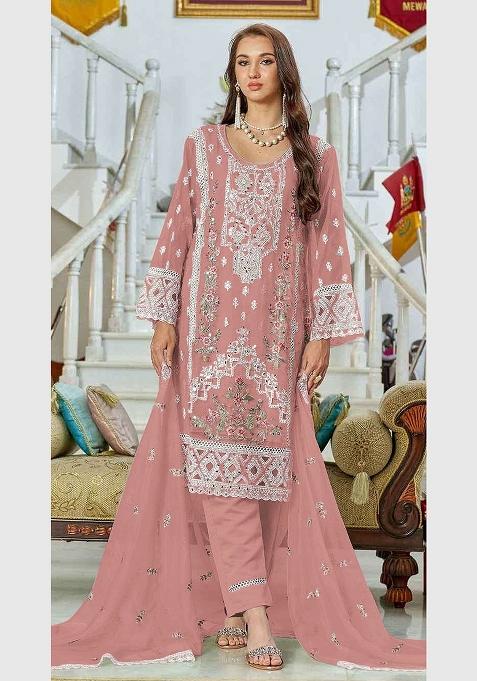 Orange Embroidery Georgette Pakistani Suit Set