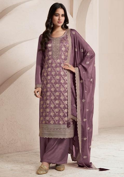 Purple Embroidery Jacquard Pakistani Suit Set