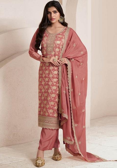Orange Embroidery Jacquard Pakistani Suit Set