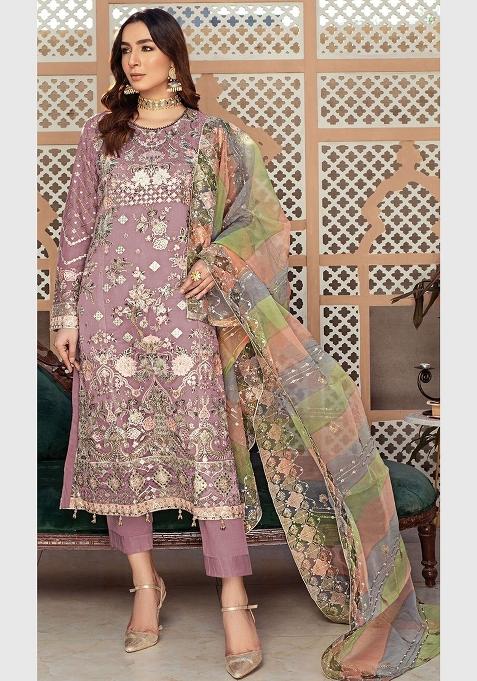 Pink Embroidery Organza Pakistani Suit Set