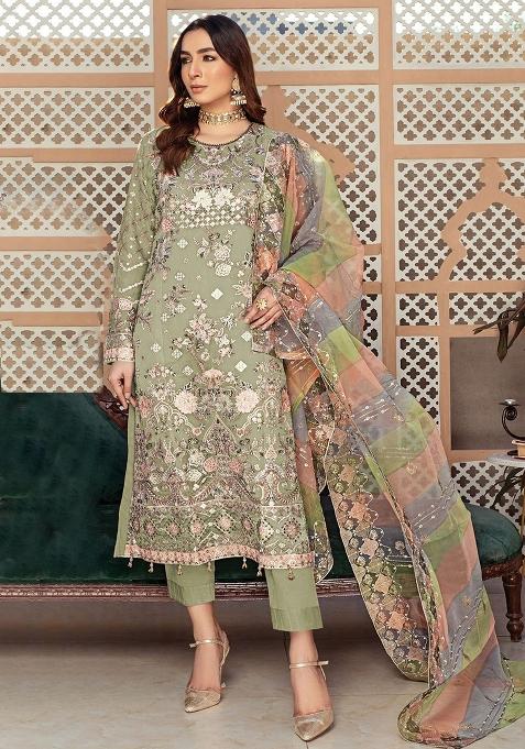 Pista Embroidery Organza Pakistani Suit Set