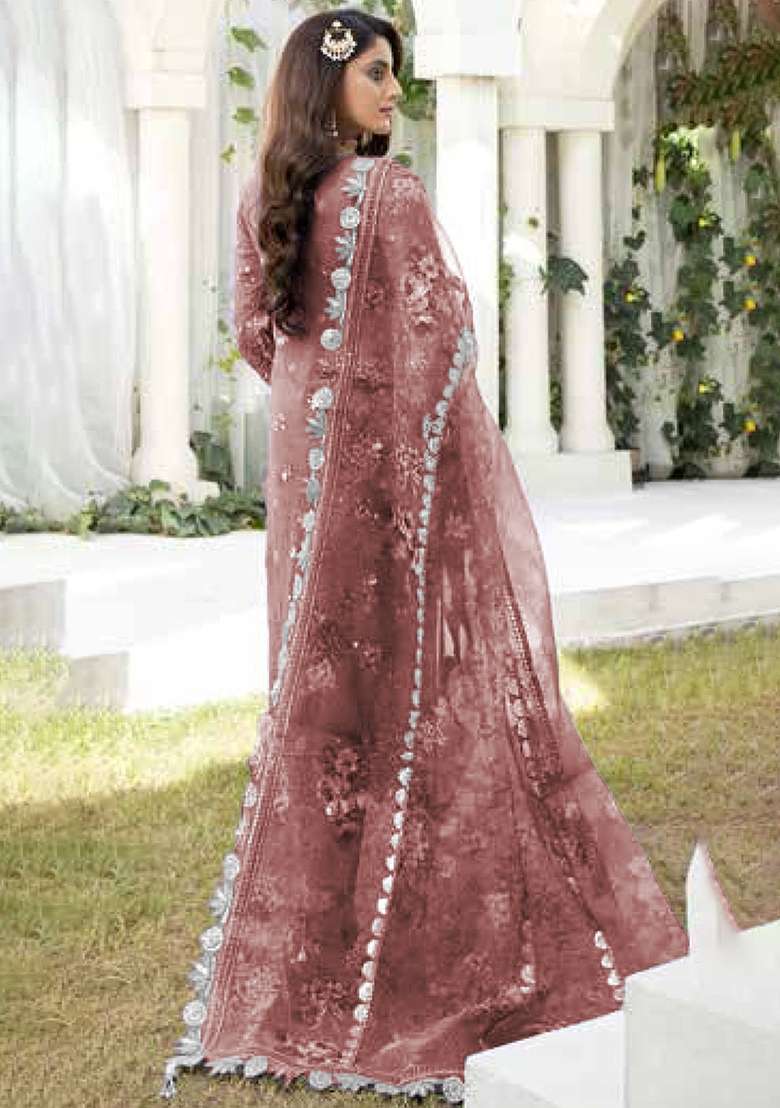 Brown Embroidery Georgette Pakistani Suit Set - Indya