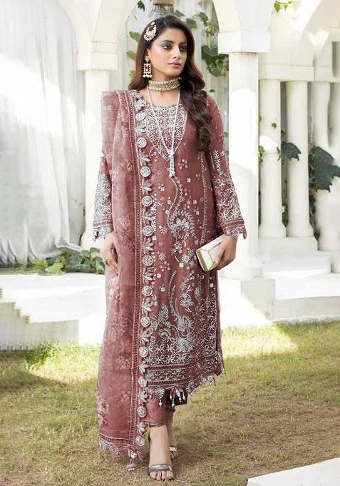 Brown Embroidery Georgette Pakistani Suit Set