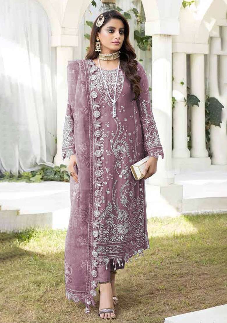Pink Embroidery Georgette Pakistani Suit Set - Indya