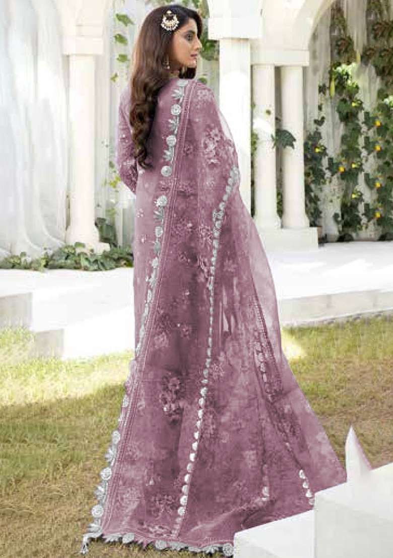 Pink Embroidery Georgette Pakistani Suit Set - Indya