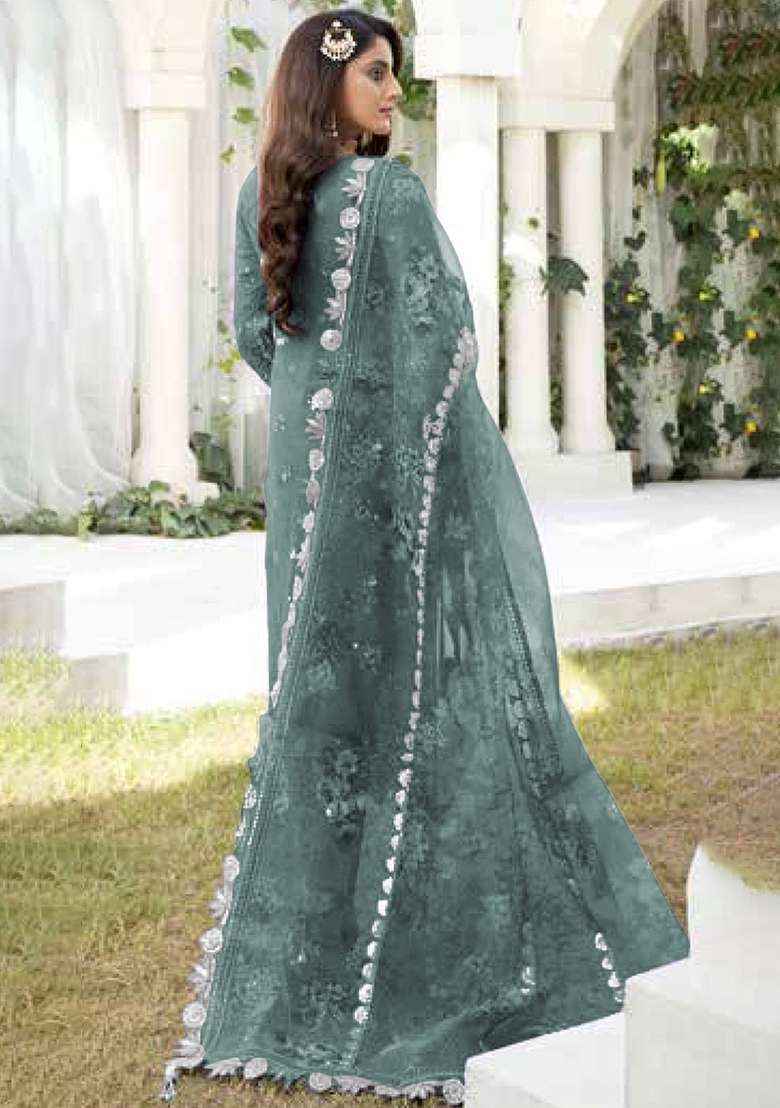 Mehendi Green Embroidery Georgette Pakistani Suit Set - Indya