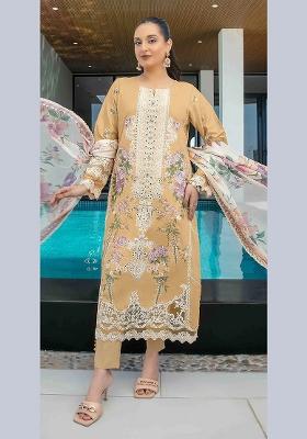 Yellow Embroidery Cotton Pakistani Suit Set