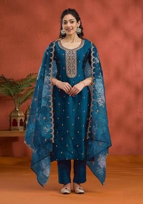 Blue Embroidery Vichitra Pakistani Suit Set