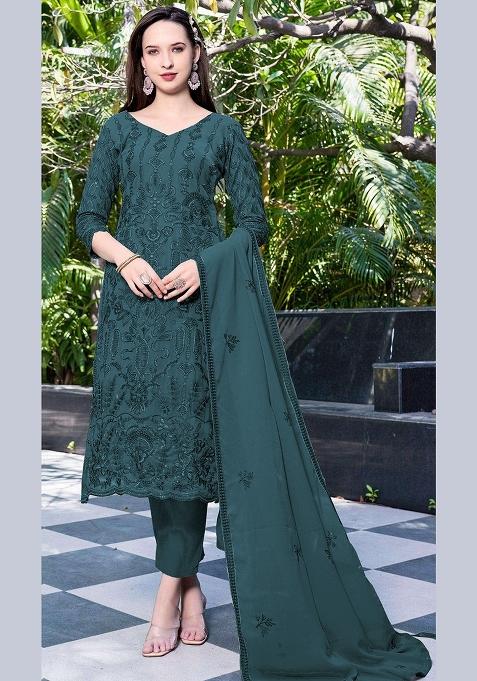 Blue Embroidery Georgette Pakistani Suit Set