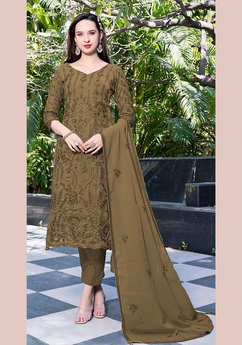 Mehendi Embroidery Georgette Pakistani Suit Set