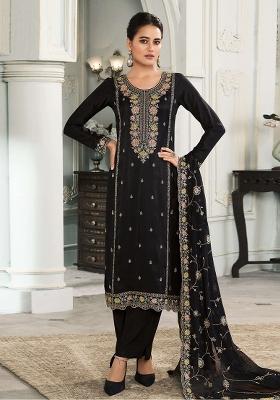 Black Embroidery Silk Pakistani Suit Set