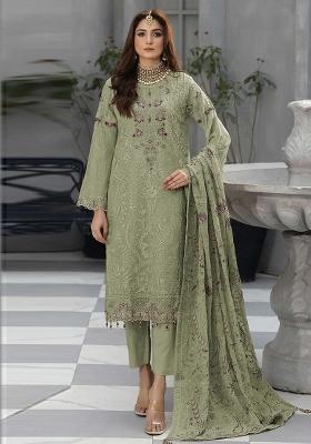 Green Embroidery Georgette Pakistani Suit Set