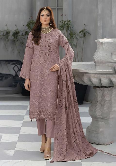Mauve Embroidery Georgette Pakistani Suit Set