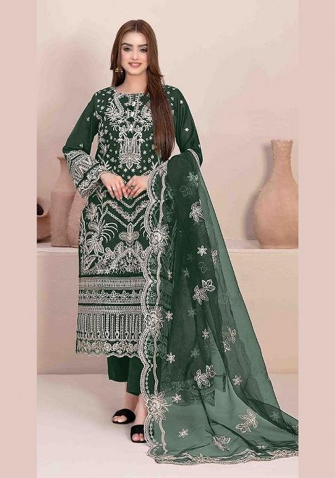 Green Embroidery Georgette Pakistani Suit Set