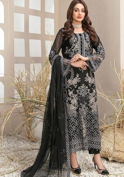 Black Embroidery Georgette Pakistani Suit Set