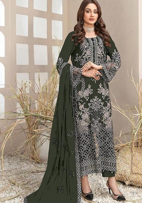 Mehendi Embroidery Georgette Pakistani Suit Set