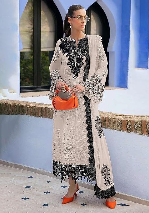 Beige Embroidery Georgette Pakistani Suit Set