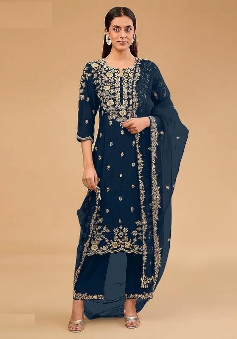 Blue Embroidery Vichitra Pakistani Suit Set