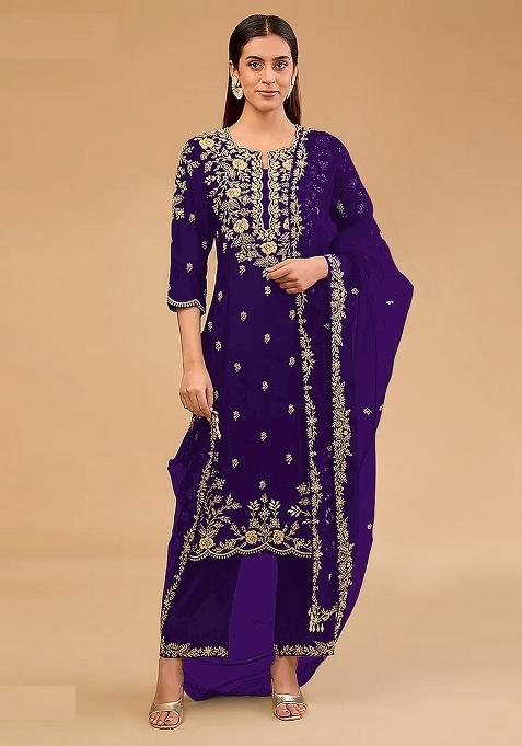 Purple Embroidery Vichitra Pakistani Suit Set