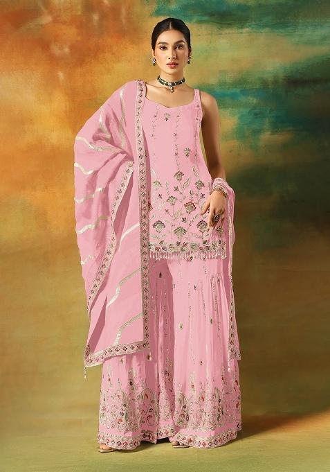 Baby Pink Embroidery Georgette Pakistani Suit Set