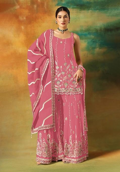 Pink Embroidery Georgette Pakistani Suit Set