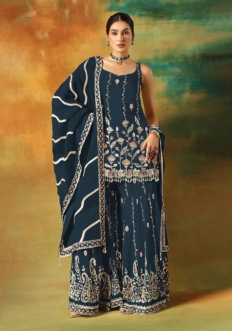 Navy Blue Embroidery Georgette Pakistani Suit Set