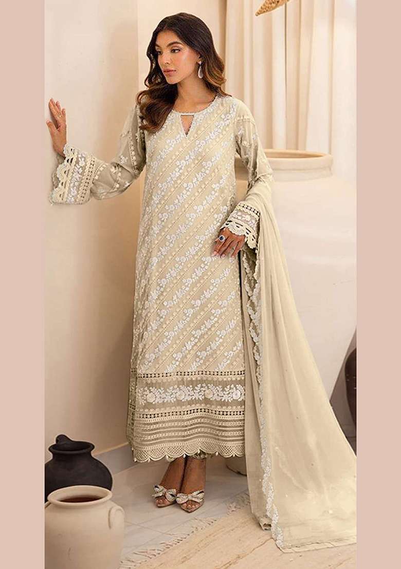 Yellow Embroidery Georgette Pakistani Suit Set - Indya
