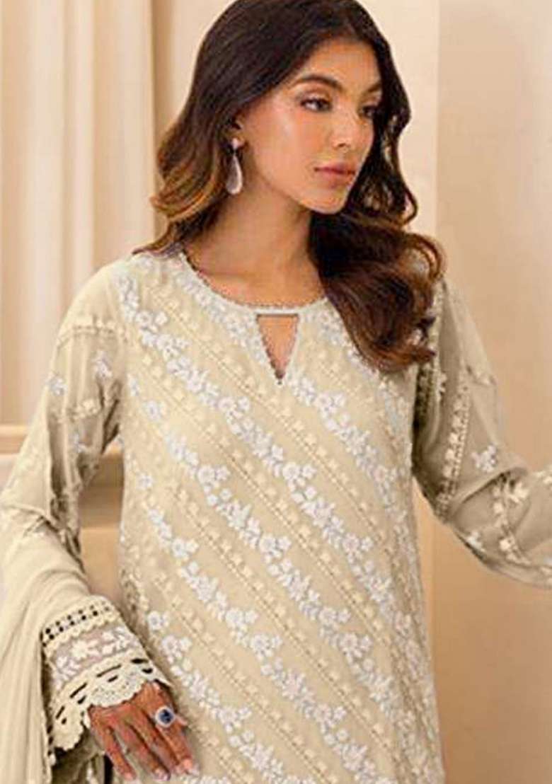 Yellow Embroidery Georgette Pakistani Suit Set - Indya