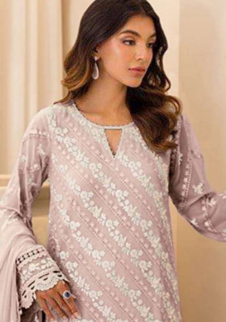 Pink Embroidery Georgette Pakistani Suit Set - Indya