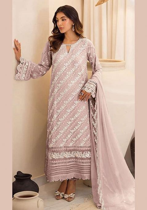 Pink Embroidery Georgette Pakistani Suit Set