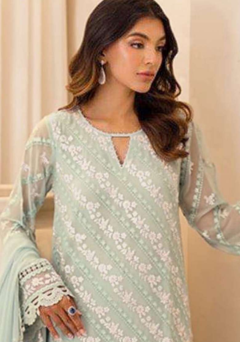 Green Embroidery Georgette Pakistani Suit Set - Indya