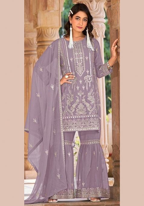Purple Embroidery Organza Pakistani Suit Set