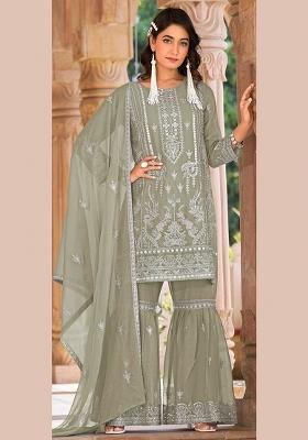 Green Embroidery Organza Pakistani Suit Set