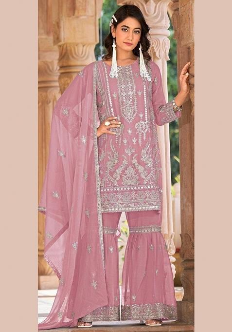 Pink Embroidery Organza Pakistani Suit Set