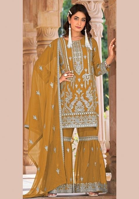 Yellow Embroidery Organza Pakistani Suit Set