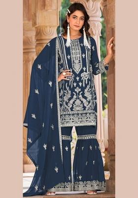 Blue Embroidery Organza Pakistani Suit Set