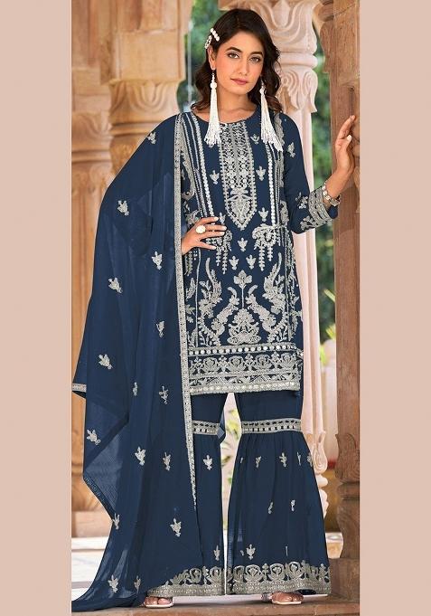 Blue Embroidery Organza Pakistani Suit Set