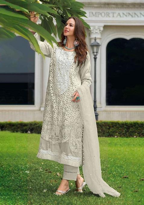 Cream Embroidery Organza Pakistani Suit Set